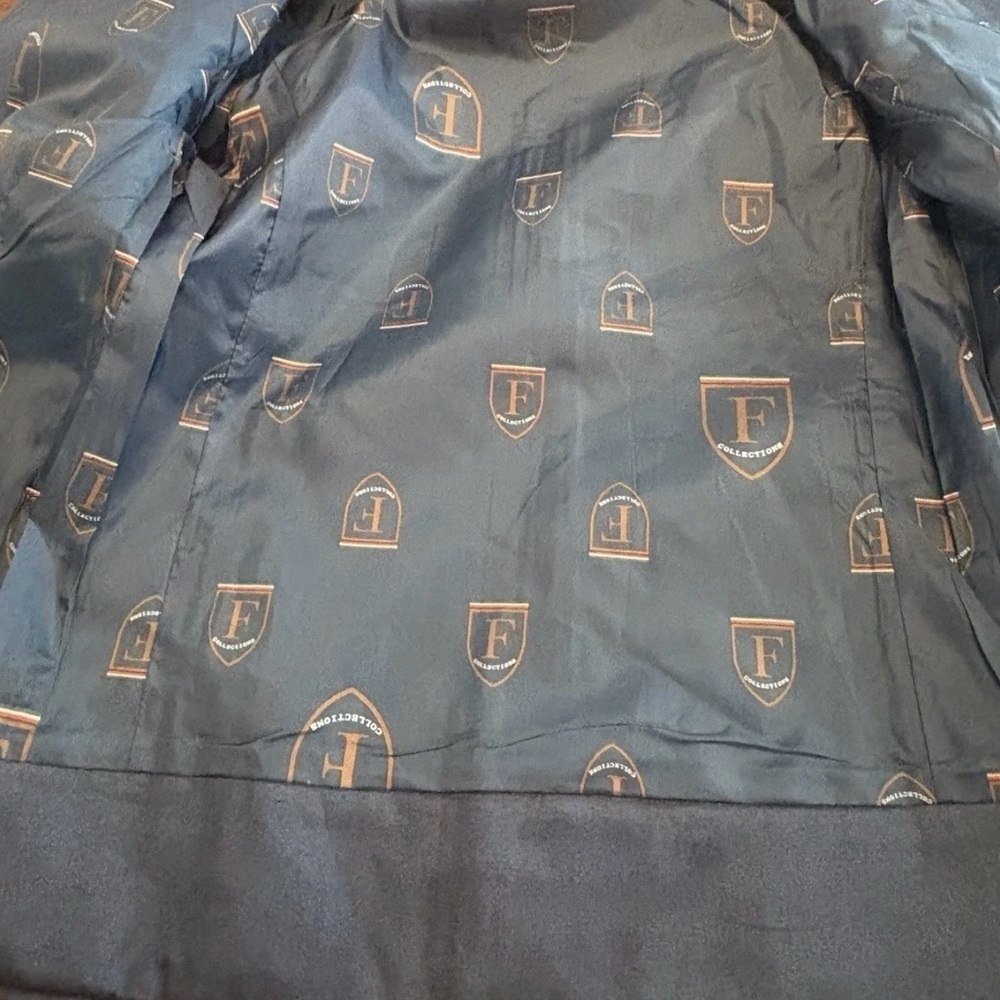 “F Collections" Jacket Size Small Blue Suede Zippered Front Long Sleeve Hooded - Picture 2 of 8